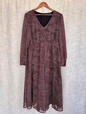 Marina Rinaldi Long Sleeve Georgette Midi Maxi Dress Red Black Size 14